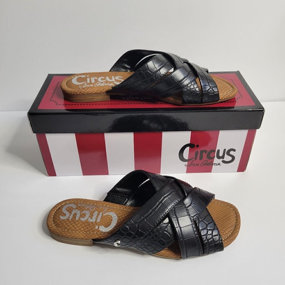 Sam Edelman Circus Black Flat Sandals Slip on Slides Shoes Women Size 5.5